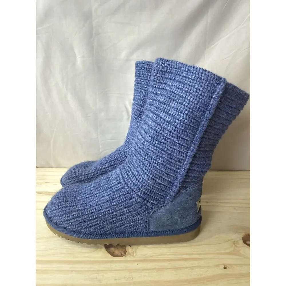 UGG Classic Cardy Mid Calf Knit Crochet Boots women’s Size 6 Sheepskin Footbed